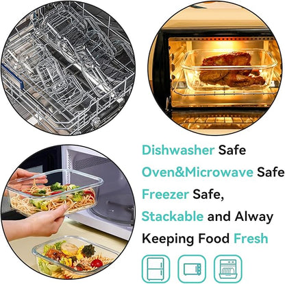 Luvan 60oz Large Glass Food Storage Containers with Lids,Glass Meal Prep Containers/Bento Boxes/Lunch Containers,BPA Free & Leak-Proof for Microwave,Oven,Freezer and Dishwasher Safe(2Pcs)