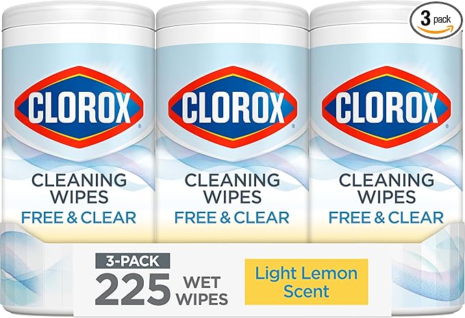Clorox Free & Clear Cleaning Wipes, Light Lemon Scent, 75 Count, Pack of 3 (Pack May Vary)