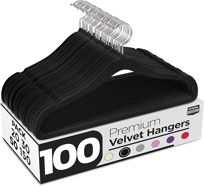Utopia Home Velvet Hangers 100 Pack - Non-Slip Suit Hangers with 360 Degree Rotatable Hook - for Pants, Coats, Shirts & More (Black)