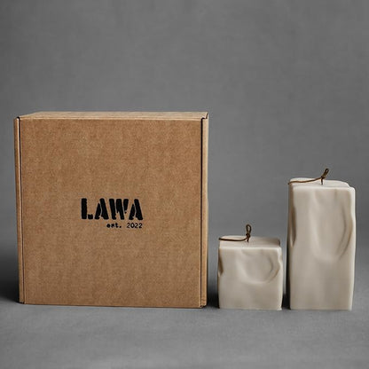 LAWA Raw Block Set of 2 Candle - Beautiful Handmade Pillar Scented Soy Wax Elegant Aesthetic Candle Housewarming Gift Home Room Shelf Decor Idea (Light Beige, Set of 2)