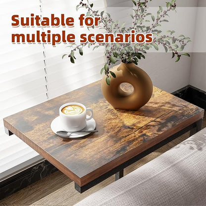 Simple Trending C Shaped End Table for Couch, Small Side Table TV Tray Table with Metal Frame for Living Room, Bedroom, Rustic Brown