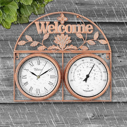 17Inch Large Outdoor Clock,Waterproof Wall Clock with Thermometer,Weatherproof Non-Ticking Quartz Battery Operated Decor Clock for Patio,Garden,Pool,Porch,House Warming Gifts
