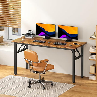 DlandHome Computer Desk, 59.8Inch Office Desk Computer Table, Study Writing Study Desk for Home Office, Retro + Black Leg