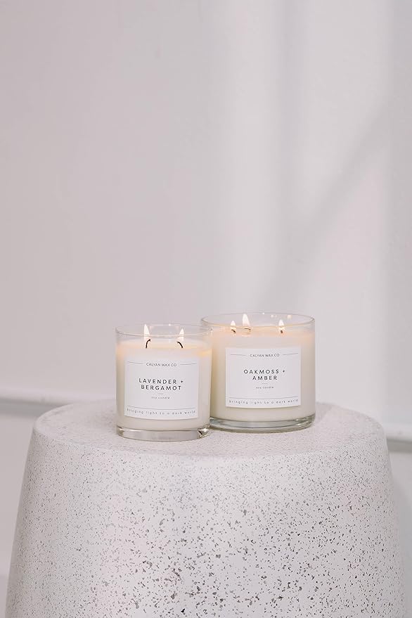 Calyan Wax Co. Oakmoss & Amber 3 Wick Scented Candle - 43 Hour Burn - Luxury 3 Wick Soy Candles - Non Toxic Soy Wax Candles - Long Lasting Large Glass Jar Candle for Home - 14.9oz