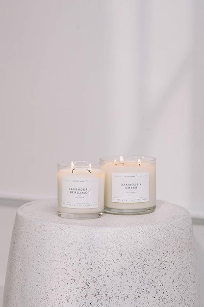 Calyan Wax Co. Lavender & Bergamot 3 Wick Scented Candle - 43 Hour Burn - Luxury 3 Wick Soy Candles - Non Toxic Soy Wax Candles - Long Lasting Large Glass Jar Candle for Home - 14.9oz