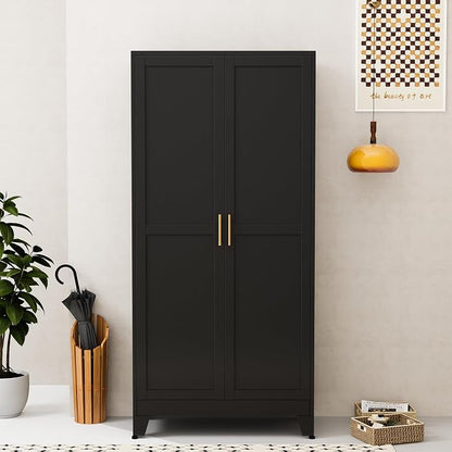 GAIOUS Metal Wardrobe Cabinet with Hanging Rod, Clothing Storage Cabinets | with 2 Doors and Adjustable Shelves, 71" Metal Black Armoire Wardrobe Closet for Bedroom, Laundry Room, Cloak Room