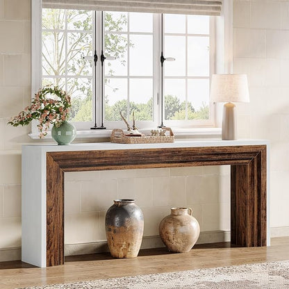 Tribesigns 70.9-Inch Long Console Table, Farmhouse Narrow Wooden Sofa Table Behind The Couch for Living Room, Entryway, Hallway, Foyer, White + Brown