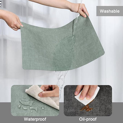 Myir JUN Dual Sided Faux Leather Placemats Set of 4 for Indoor Outdoor Dining Tables, Square Non-Slip Washable Wipeable Table Mats (Gray Sage Green)