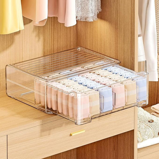 Underwear Drawer Organizer with Dividers, 24 Cell Stackable Sock Organizer for Closet, Plastic Underwear Storage Drawer for Closet, Bra Organizer for Baby Clothes, Panties, Belts, Ties, Scarf