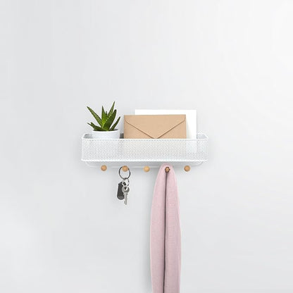 Umbra Estique Entryway Organizer, Great for Storing Keys, Small Accessories, Mail, Wallets and More, Small, White/Natural