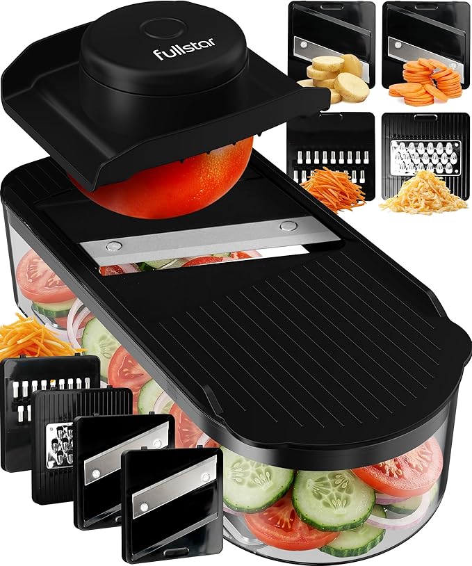 Fullstar Essential Mandoline Slicer for Kitchen - Space-Saving 4-in-1 Fruit Cutter, Cucumber Slicer, Julienne Peeler, Cheese Grater