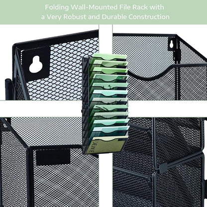 12 Tier Mesh Hanging File Organizer Vertical Wall File Organizer Wall File Holder for Office School Home, Black
