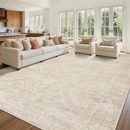 10x14 Area Rugs for Living Room Rug Washable: Abstract Large Rug Indoor Modern Carpet Non Slip for Dining Room Bedroom Nursery Home Office Beige