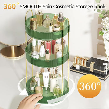 Rotating Makeup Organizer Countertop,Skincare Organizers,Spinning Perfume Tray Stand,Makeup Storage Organizer for Vanity,Bathroom Organizer and Storage,Lazy Susan,3 Tier,Green
