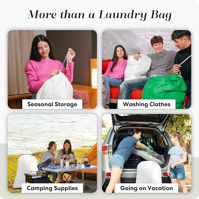Handy Laundry Heavy Duty Laundry Bag – 22 x 32 in Durable Polyester, Extra Large, Machine Washable, Strong Drawstring Closure, Laundry Essentials for Travel, Dorm, Storage, White