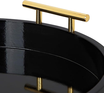 Kate and Laurel Lipton Modern Round Tray, 15.5" Diameter, Black and Gold, Decorative Accent Tray for Storage and Display