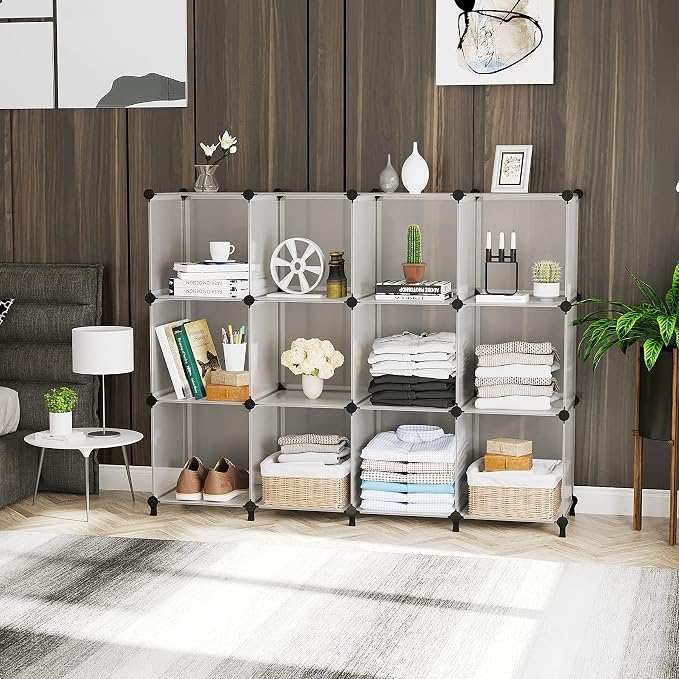 AWTATOS 8 Cube Storage Organizer, Closet Organizer Storage Shelf, Bookcase Bookshelf, DIY Stackable Storage Cubes Shelves for Closet, Bedroom, Home, Office, Translucent