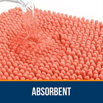 OLANLY Bathroom Rugs 34x21, Extra Soft Absorbent Chenille Bath Rugs, Rubber Backing Quick Dry, Machine Washable Bath Mats for Bathroom Floor, Tub and Shower, Home Decor Accessories, Coral