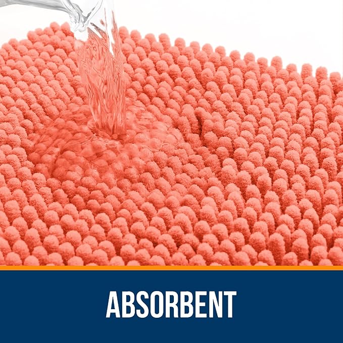 OLANLY Large Bathroom Rugs 47x32, Extra Soft Absorbent Chenille Bath Rugs, Rubber Backing Quick Dry, Machine Washable Bath Mats for Bathroom Floor, Tub and Shower, Home Decor Accessories, Coral