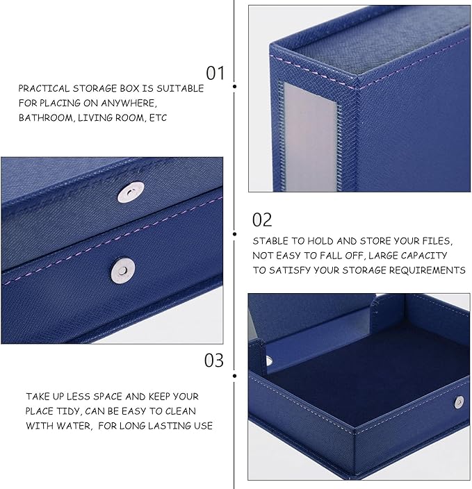 CONGARTENO Wear-resistant PU Leather File Organizer Box for Desktop Document Storage Practical Household File Case Holder for Office and Home Blue Folder Storage for Letters and Papers