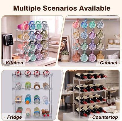 Large Compartment Water Bottle Organizer, Stackable Water Bottle Holder for Stanley 40 oz Tumbler, Clear Tumbler Organizer for Cabinet, Kitchen Pantry or Countertop, 3 Pack (4 Pack)