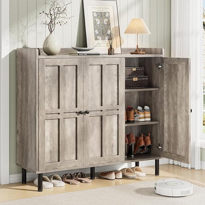 ONBRILL Shoe Cabinet with 3 Doors and Adjustable Shelves, 30 Pairs Shoe Storage Cabinet, 40 Inch Tall Farmhouse Shoe Rack Shoe Organizer Cabinet for Entryway Living Room Closet, Gray Wash