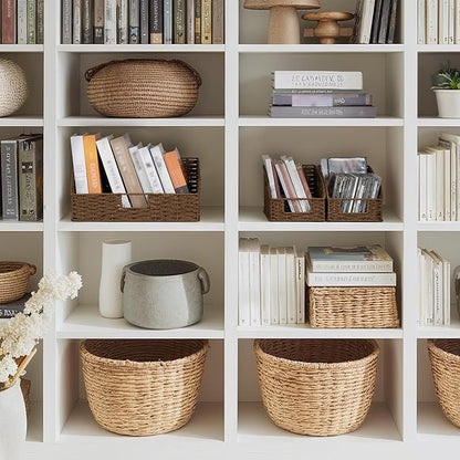 StorageWorks Paper Rope Pantry Storage Baskets, Wicker Baskets with Built-in Handles, Handwoven Shelf Baskets for Organizing, Pantry Organizers and Storage, Brown, 3 Pack