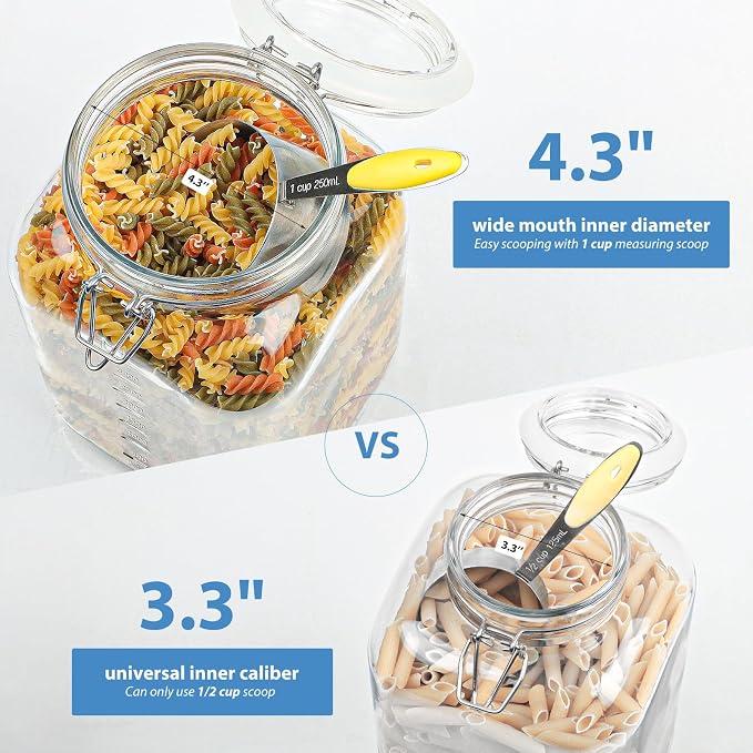 1 Gallon Wide Mouth Glass Jars with Airtight Lids, Large Glass Storage Containers with Lids, 4200 ML Mason Jars with 2 Scales - Canning Jars with Large Capacity, Canister for Pet Food, 2 Pack