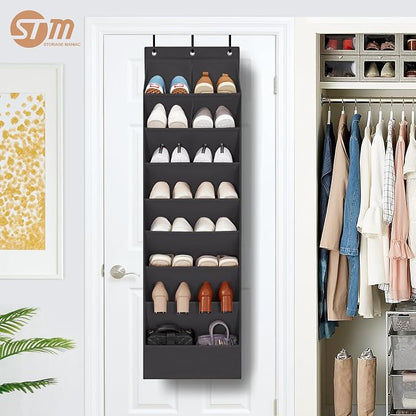 STORAGE MANIAC Over the Door Shoe Organizer Heavy-Duty Large Deep Pocket Hanging Shoe Organizer Shoe Rack Door Closet Shoe Organizer for Wall, Dorm & Narrow Door Storage Shoe Holder Black, 1 Pack