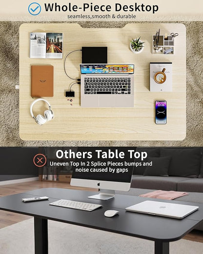 Okin Electric Standing Desk, 40 x 24 Inches Whole Piece Height Adjustable Desk, Oak Sit to Stand Desks Computer Workstation with Wheels for Home Office