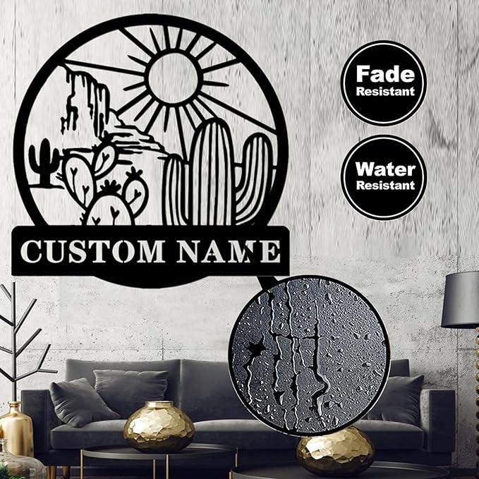 Custom Sign for Wall,Metal Cactus Yard Art,Metal Letters for Outdoor Wall Art,Name Signs