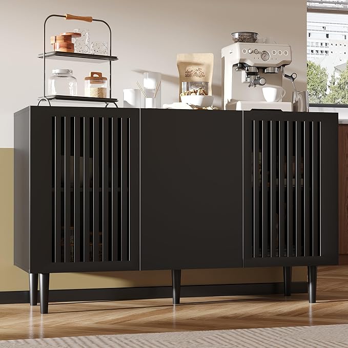 Storage Cabinet, 47.2" Freestanding Buffet Cabinet with 3 DIY Doors and Adjustable Shelf,Modern Sideboard Buffet Cabinet for Living Room,Dining Room,Kitchen,Hallway, Black