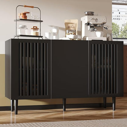 Storage Cabinet, 47.2" Freestanding Buffet Cabinet with 3 DIY Doors and Adjustable Shelf,Modern Sideboard Buffet Cabinet for Living Room,Dining Room,Kitchen,Hallway, Black