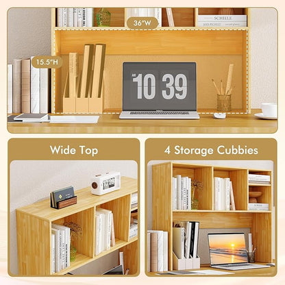 Desk Hutch, Desktop Shelf with 4 Shelves, Desk Bookshelf w/Anti-Toppling Devices, Wood Table Top Bookshelf Organizer, Small Desk Shelf for Study, Office, Dorm (Burlywood, 4 Shelves)