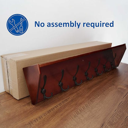 WEBI Coat Rack Wall Mount with Shelf,35" Long Wall Shelf with Hooks Underneath,7 Triple Hooks for Entryway,Hallway,Bedroom,Cherry