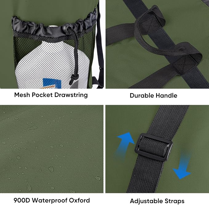 BALEINE 150L Laundry Bag Backpack, 900D Oxford Fabric Large Travel Laundry Bags with Shoulder Straps and 2 Mesh Pockets for College Dorm, Apartment, Laundromat (Green, 150L)