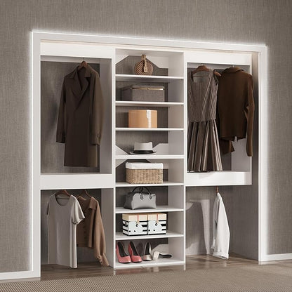 Modular Closet Organizer, 72" Wide, Wood Tower, Walk In Closet Storage, Wall Mounted, White