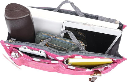 Vercord Purse Organizer Insert for Handbags Bag Organizers Inside Tote Pocketbook Women Nurse Nylon 13 Pockets Rose Dot Small