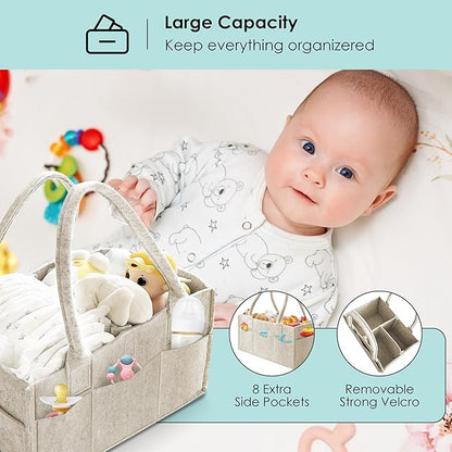 HIPHOP PANDA 2-Pack Diaper Caddy Organizer - Nursery Storage Bin & Car Organizer for Diapers, Wipes, and Baby Essentials - Dual-Color Solid Set (Grey/Oatmeal), Large Size