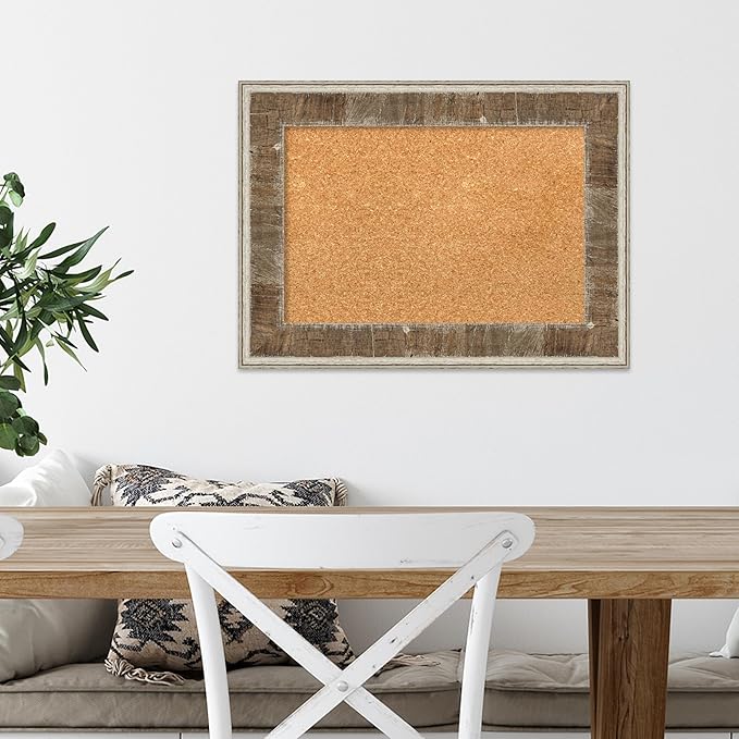 Amanti Art Natural Cork Board for Wall, 17x23 Vision Board with Brown Wood Frame, Small Corkboard Office Decor for Home Organization, Country Rustic Corkboard Pinboard to Display Items for Home