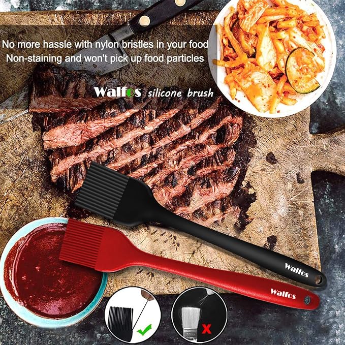 Walfos Silicone Basting Pastry Brush, Heat Resistant Small Basting Brush Set, Strong Steel Core and One-Pieces Design, Perfect for BBQ Kitchen Cooking, Desserts, BPA Free, 2 Pcs