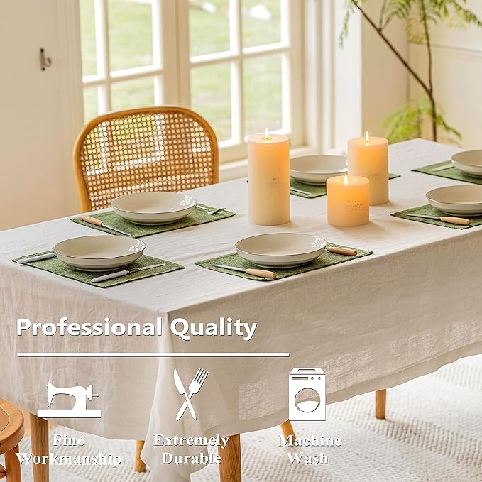 Home Brilliant Linen Cloth Placemats Set of 4 Heat Resistant Dining Table Place Mats Table Mat Kitchen for Wedding Holiday Parties Spring Decor, Green