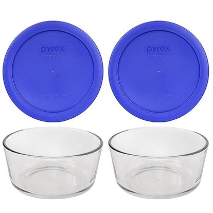Pyrex (2 7201 Glass Bowls & (2) 7201-PC Cadet Blue Lids Made in the USA
