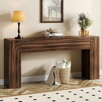 70.9-Inch Long Entryway Console Table, Farmhouse Sofa Table for Entrance and Hallway, Wood Narrow Table with Handcrafted Line Detailing for Living Room and Behind Couch