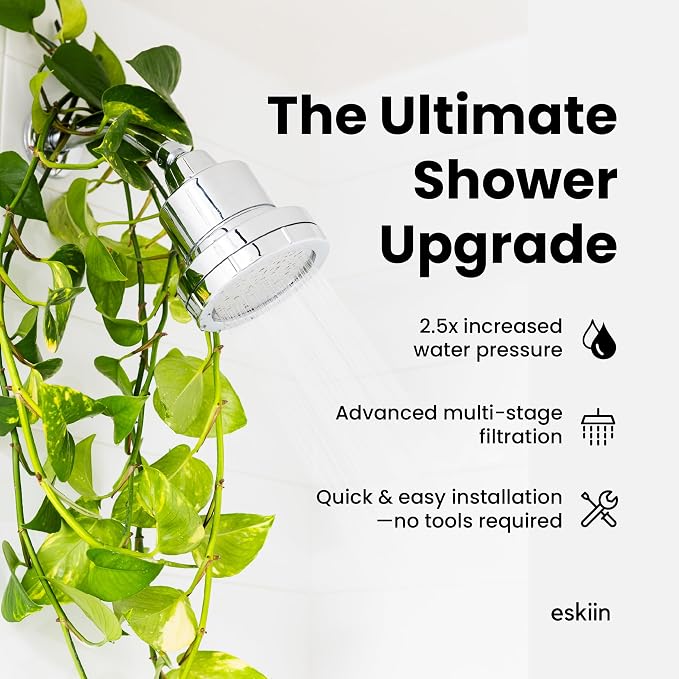 Eskiin Filtered Shower Head - Best Shower Head With Filters For Healthy Hair & Skin - High Pressure Water Softener For Hard Water - Reduce Dandruff, Protect Colored Hair, And Soothe Dry Skin (Black)