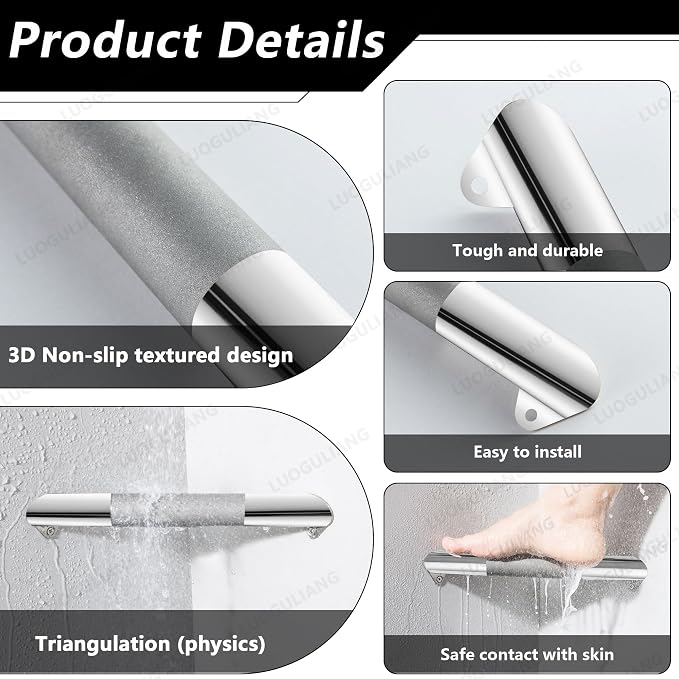 Shower Foot Rest Bar, Polished Chrome Corner Shower Foot Rest for Shaving Legs, Stainless Steel Wall Mounted Bathroom Shower Foot Step