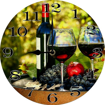 Grape Wall Clock 10 Inch Silent Non Ticking Battery Operated Wooden Modern Office Simple Minimalist Clock Decorative for Kitchen Home Bathroom Living Room