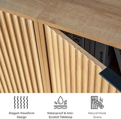 Fluted Storage Cabinets Set of 2, Sideboard Buffet Cabinet Modern Accent Cabinets with Adjustable Shelves, Credenza, Console Table Entryway Cabinet for Living Room, Natural Oak