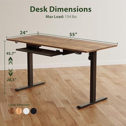 Agilestic Height Adjustable Desk with Keyboard Tray, 55 x 24 Inches Electric Standing Desk with Memory Preset, Stand up Computer Table, Lightweight Board, Dark Brown