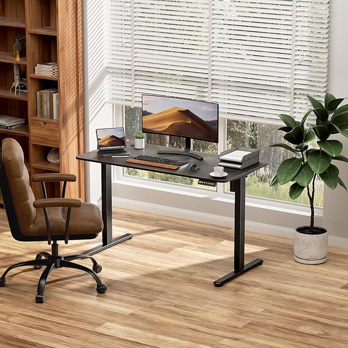 Electric Standing Desk Adjustable Height 48 x 24 Inch, Sit Stand Desk, Stand up Desk for Home Office, Computer Workstation (Spliced Desktop,Black)
